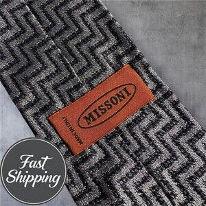 MISSONI Tie Geometric 100% Silk Necktie Italian Silk Gray/Black Made in Italy